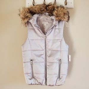 Liz Claiborne puffer vest fur lined silver size Small New